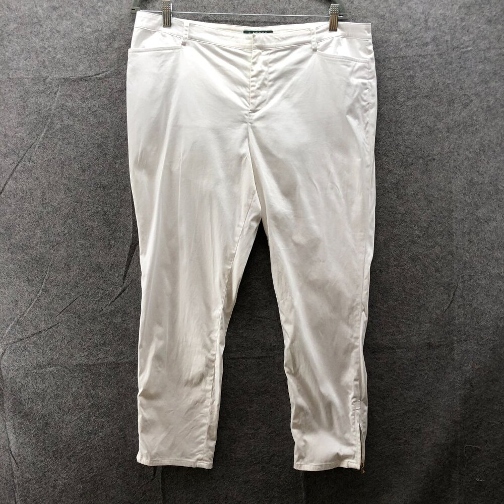 Lauren Ralph Lauren White Zip Ankle Pants Womens 14P Stretch‎ Lightweight Slim